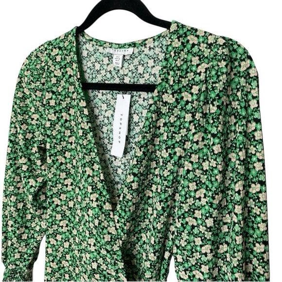 Topshop Green Boho Floral Wrap Mini Sundress - Picture 3 of 13